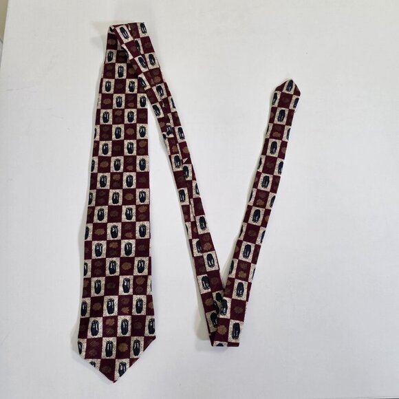 Moores Silk  Tie Gold Leaves Blue Feathers Print USA Made VTG W 4 in L 56 in - Picture 2 of 15